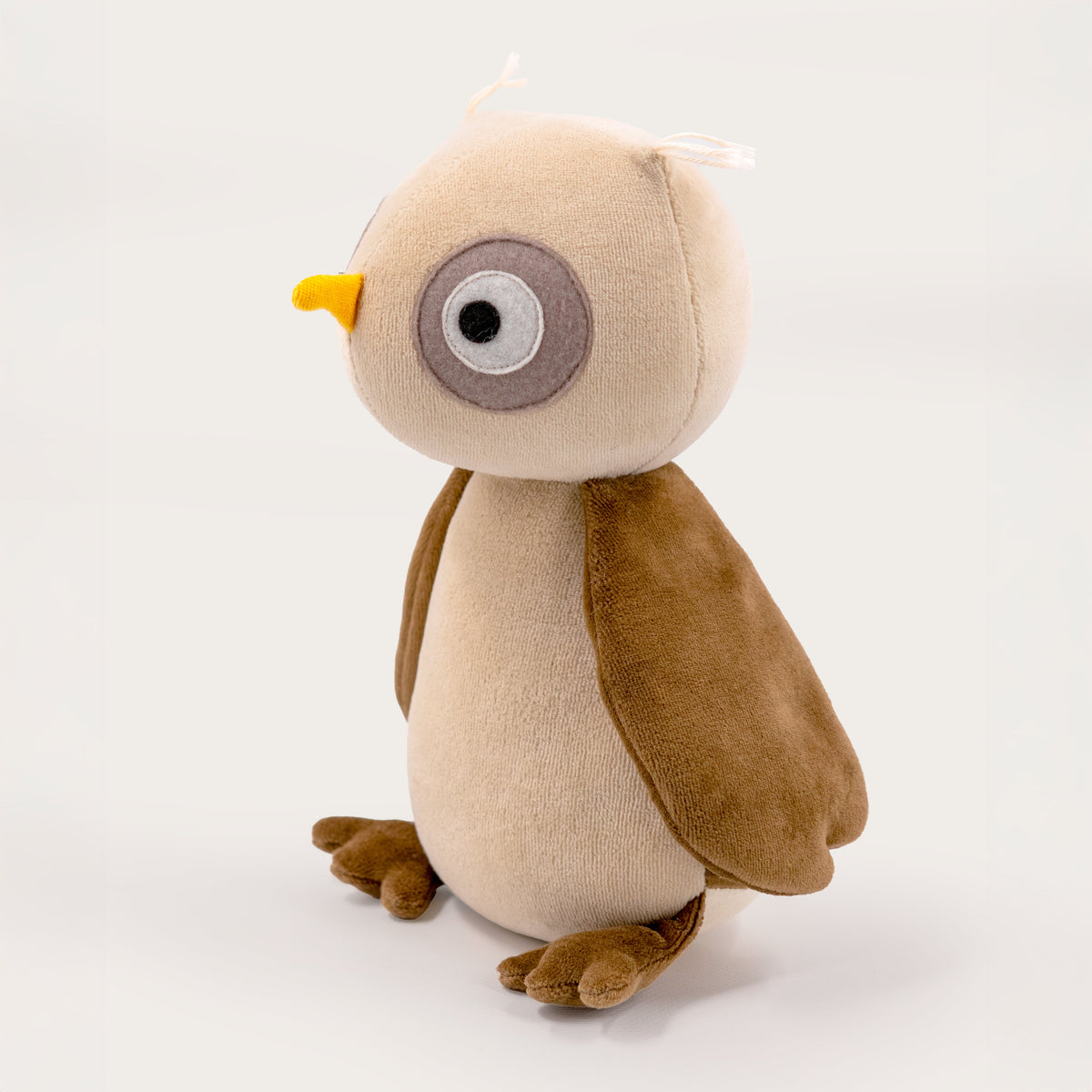 Ida the stuffed owl plush, three-quarter view