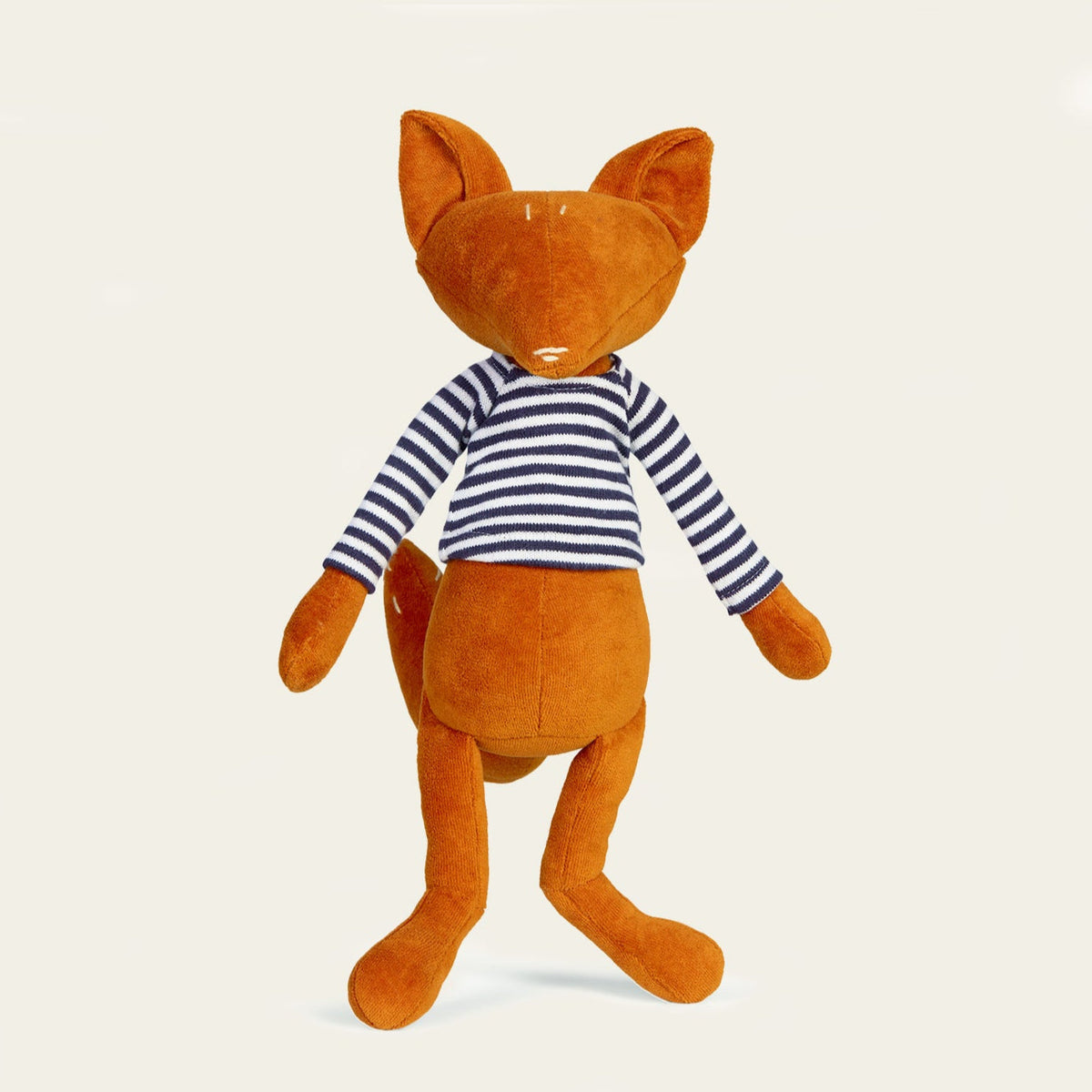 Stuffed fox plush Arthus wearing sailor shirt, tobacco brown