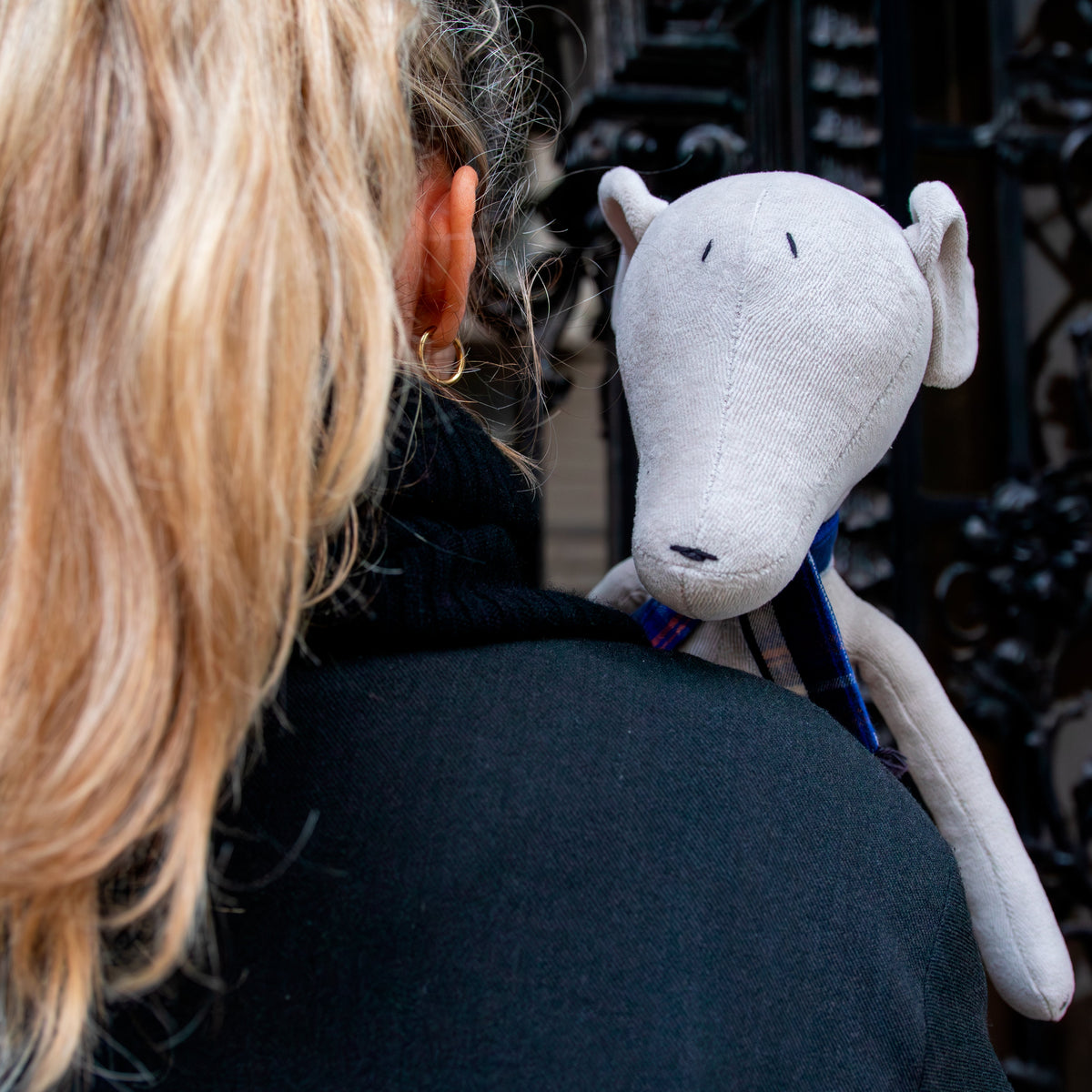 Stuffed greyhound plush Artie, square crop view