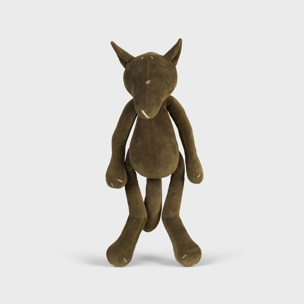 Piotr the stuffed wolf plush, front view