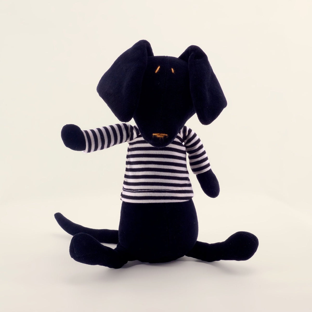 Stuffed dachshund plush Scott wearing sailor shirt, black