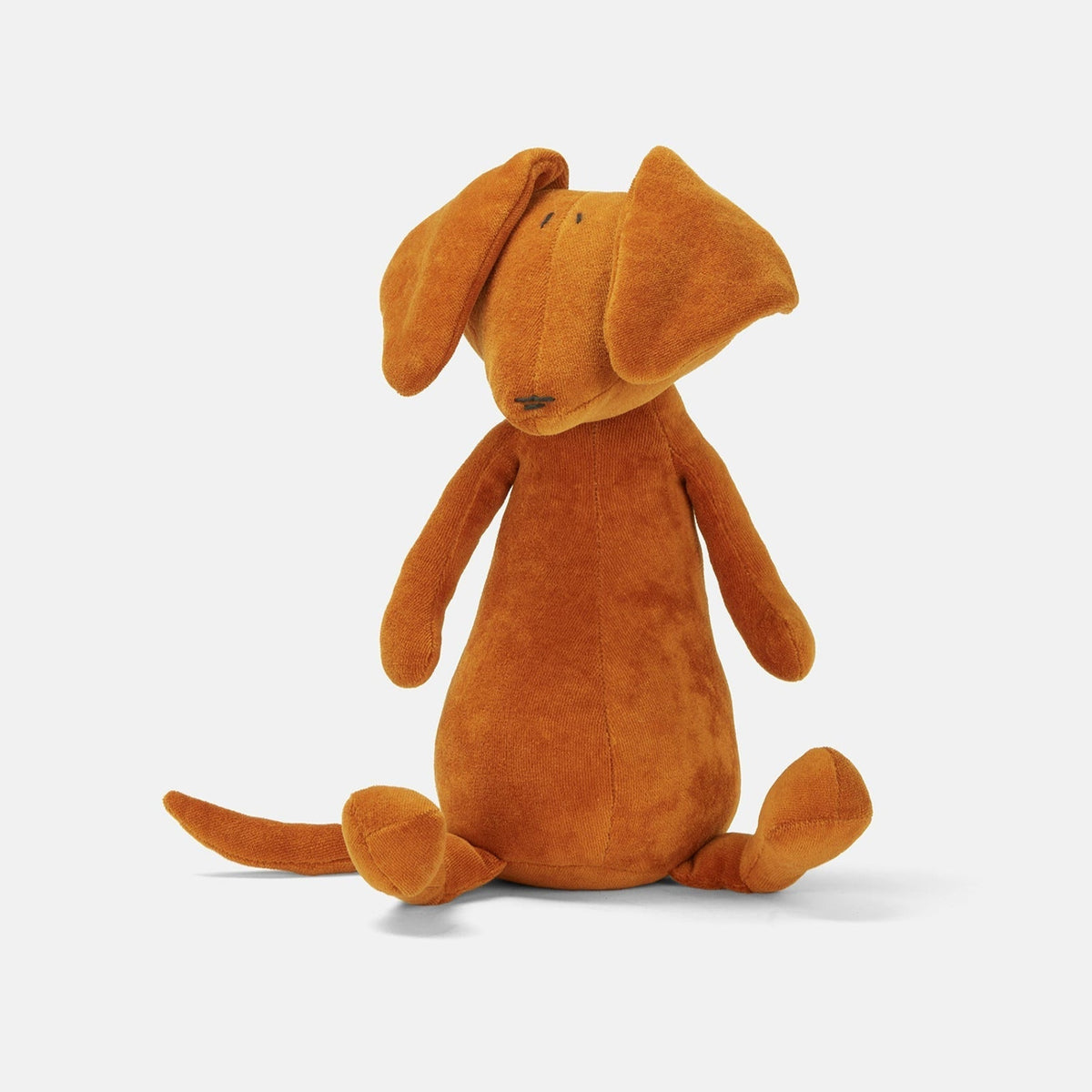 Stuffed dachshund plush Scott, tobacco brown, side view