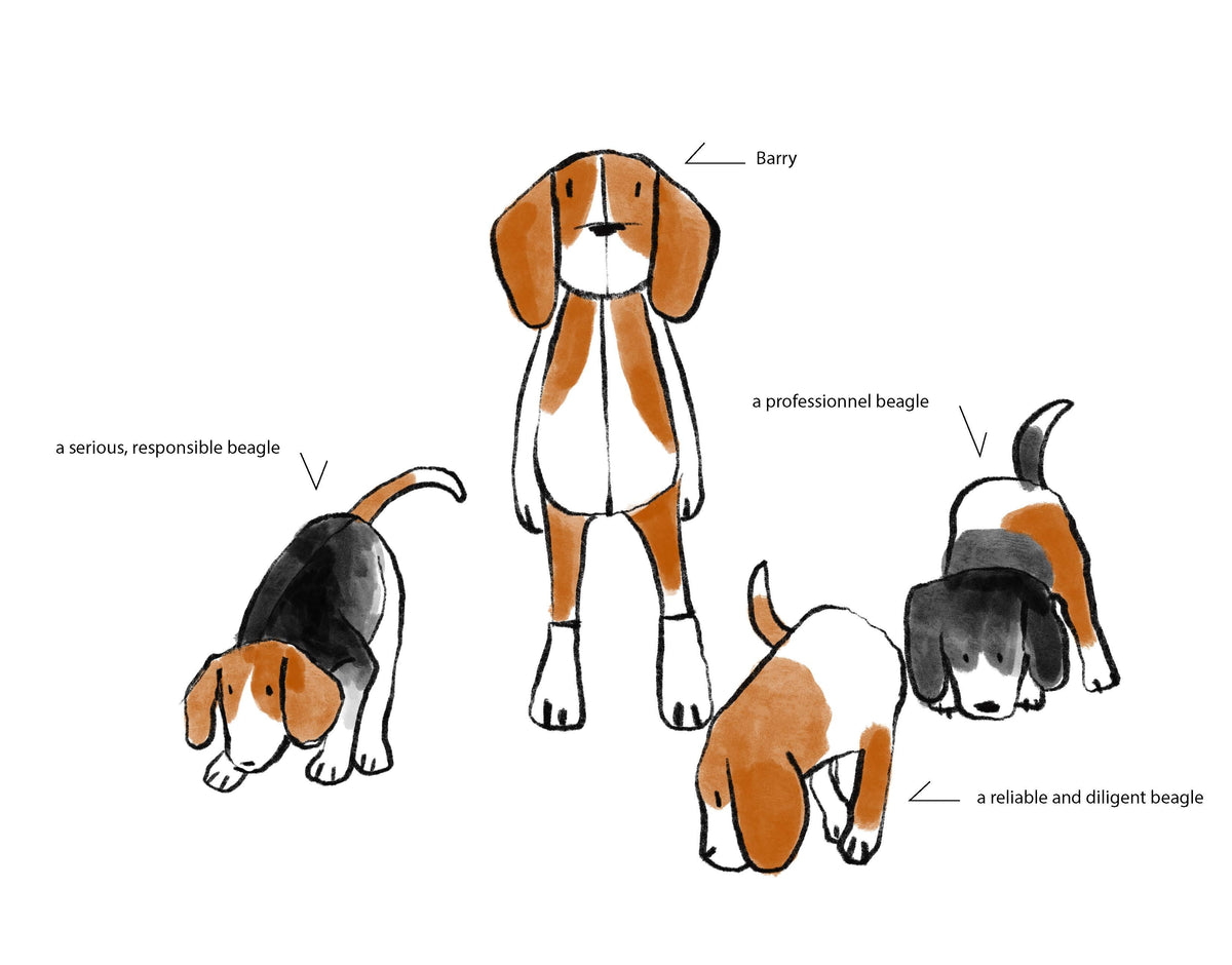 Illustration of Barry the stuffed beagle plush